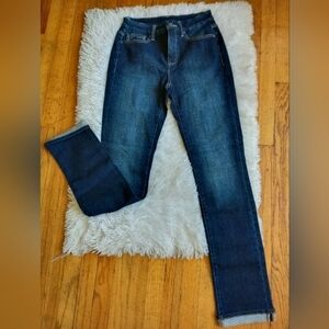 New Sz 28 HIGH RISE  smoothing dark blue washed denim straight leg jeans pants
